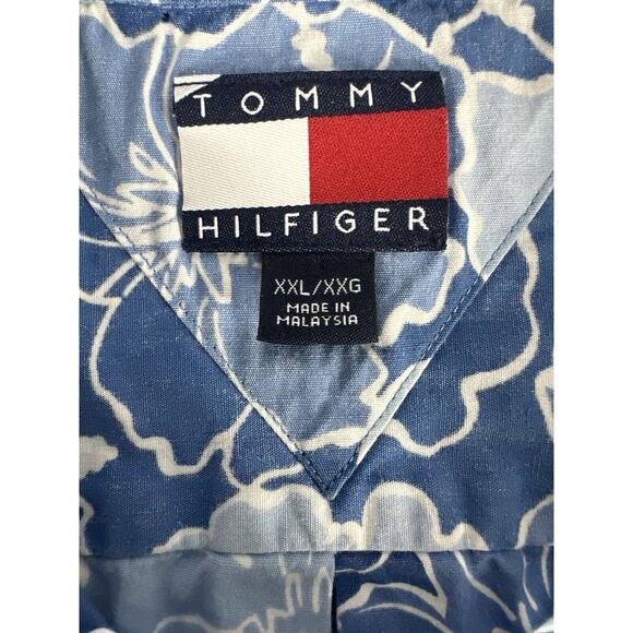 Vintage Tommy Hilfiger Hawaiian shirt mens XXL Blue SS Button Up Beachwear - Picture 3 of 3